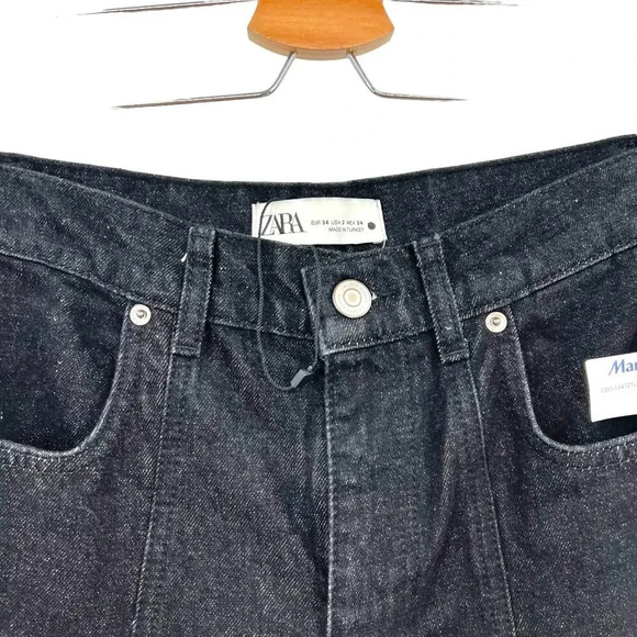 Zara The Panelled Slim High Rise Slim Fit 4-Pocket Jeans Black Denim Size US 2 - Picture 5 of 12